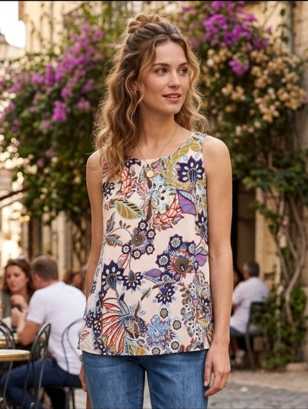 Promod Women's Cream Floral Printed Blouse Size 8